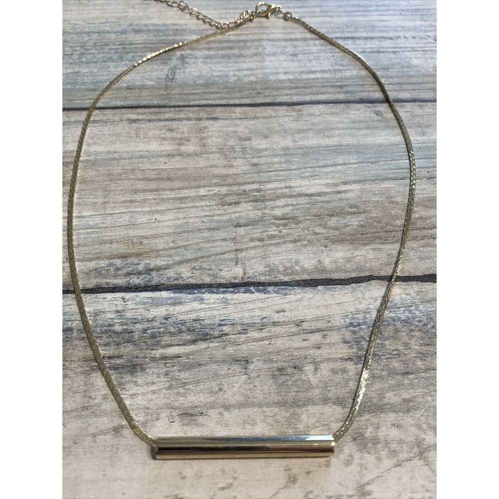 Dainty Gold Tone‎ Flat CHain 16" Necklace Bar Slide pendant NWOT